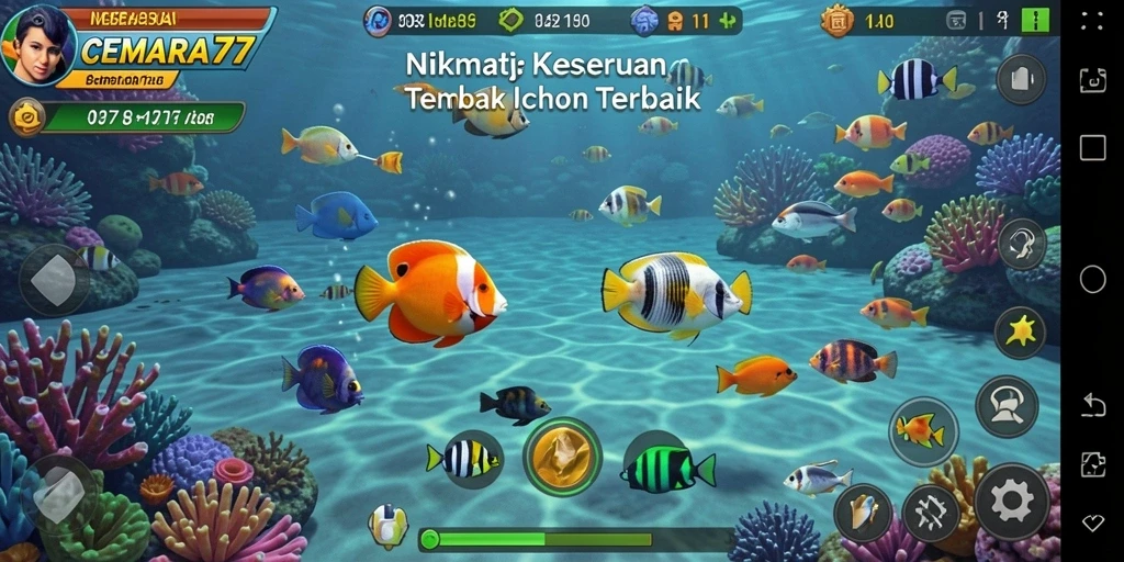 Tampilan dinamis gameplay Tembak Ikan CEMARA77 yang menarik.