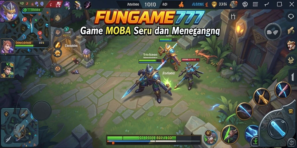 Tangkapan layar gameplay seru FUNGAME777 dalam aksi MOBA.