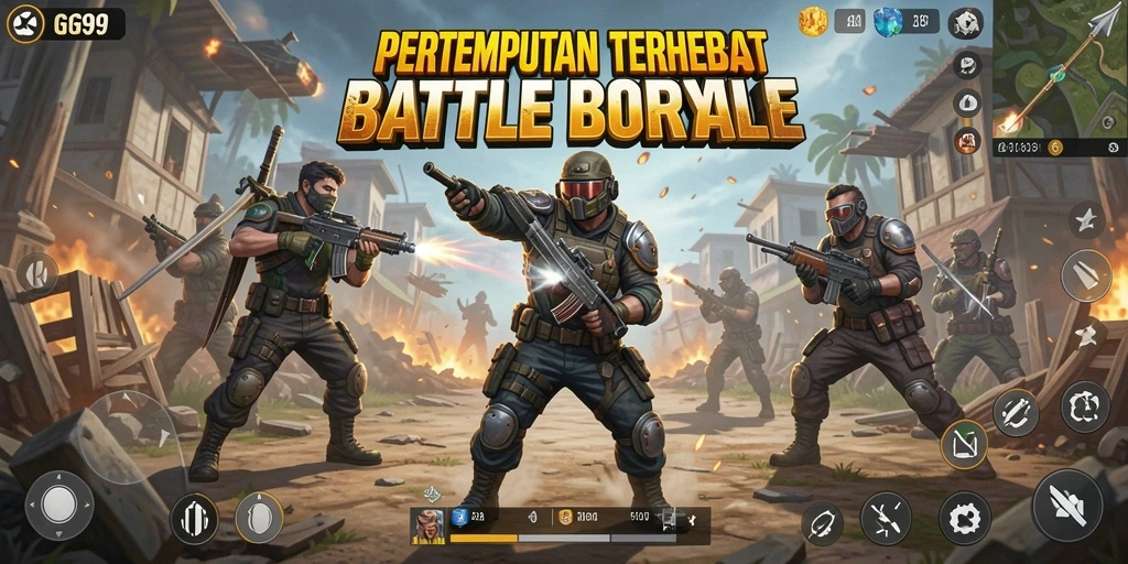 Screenshot GG99 menampilkan aksi seru dalam pertempuran Battle Royale.