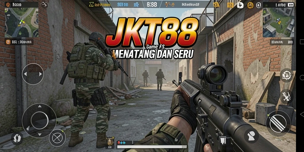 Tampilan gameplay JKT88 dengan pertempuran intens dalam mode FPS.