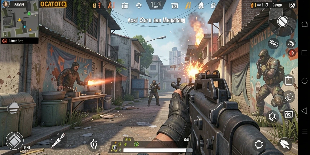 Screenshot gameplay OCATOTO menampilkan aksi seru di medan perang.